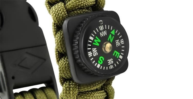 Survivalarmband 5-i-1 med paracord 3 m, kompass & eldstål, khaki