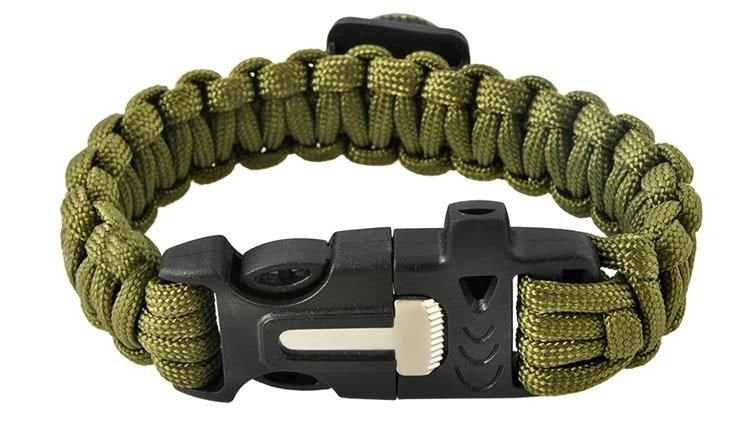 Survivalarmband 5-i-1 med paracord 3 m, kompass & eldstål, khaki