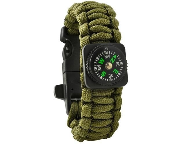 Survivalarmband 5-i-1 med paracord 3 m, kompass & eldstål, khaki