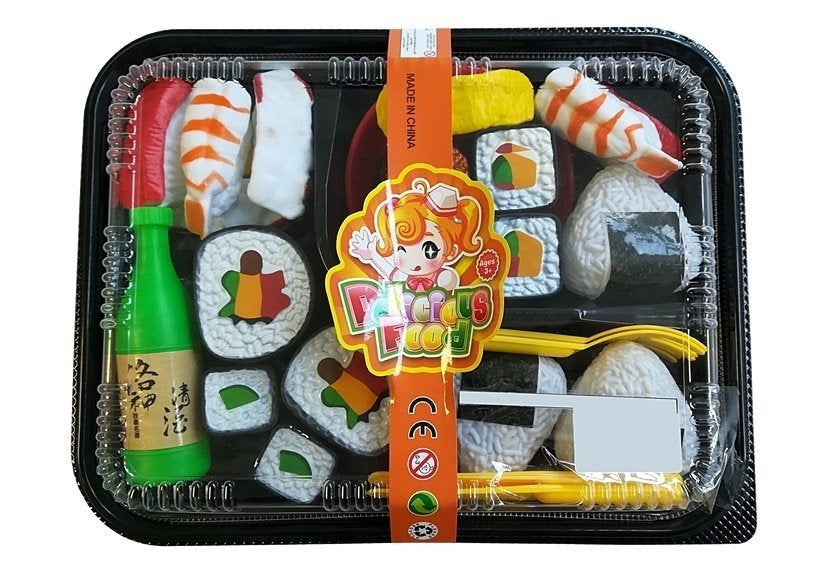 Sushiset leksak för barn med sushibox, 19 delar, 2 tallrikar