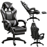 Svängbar gamingstol svart/grå med fotstöd, höjd- & ryggjustering