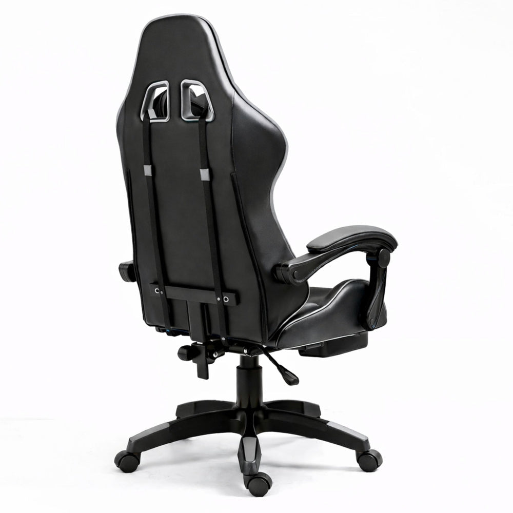 Svängbar gamingstol svart/grå med fotstöd, höjd- & ryggjustering