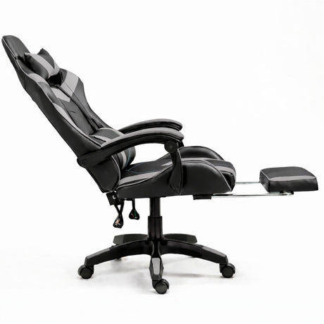Svängbar gamingstol svart/grå med fotstöd, höjd- & ryggjustering