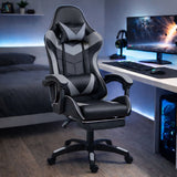 Svängbar gamingstol svart/grå med fotstöd, höjd- & ryggjustering
