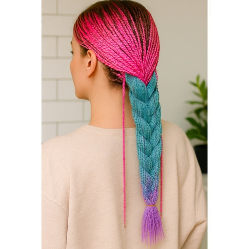 Syntetiska ombre hårflätor 60 cm rosa/vit/lila