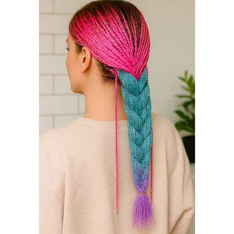 Syntetiska ombre hårflätor 60 cm rosa/vit/lila