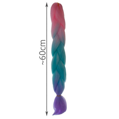Syntetiska ombre hårflätor 60 cm rosa/vit/lila