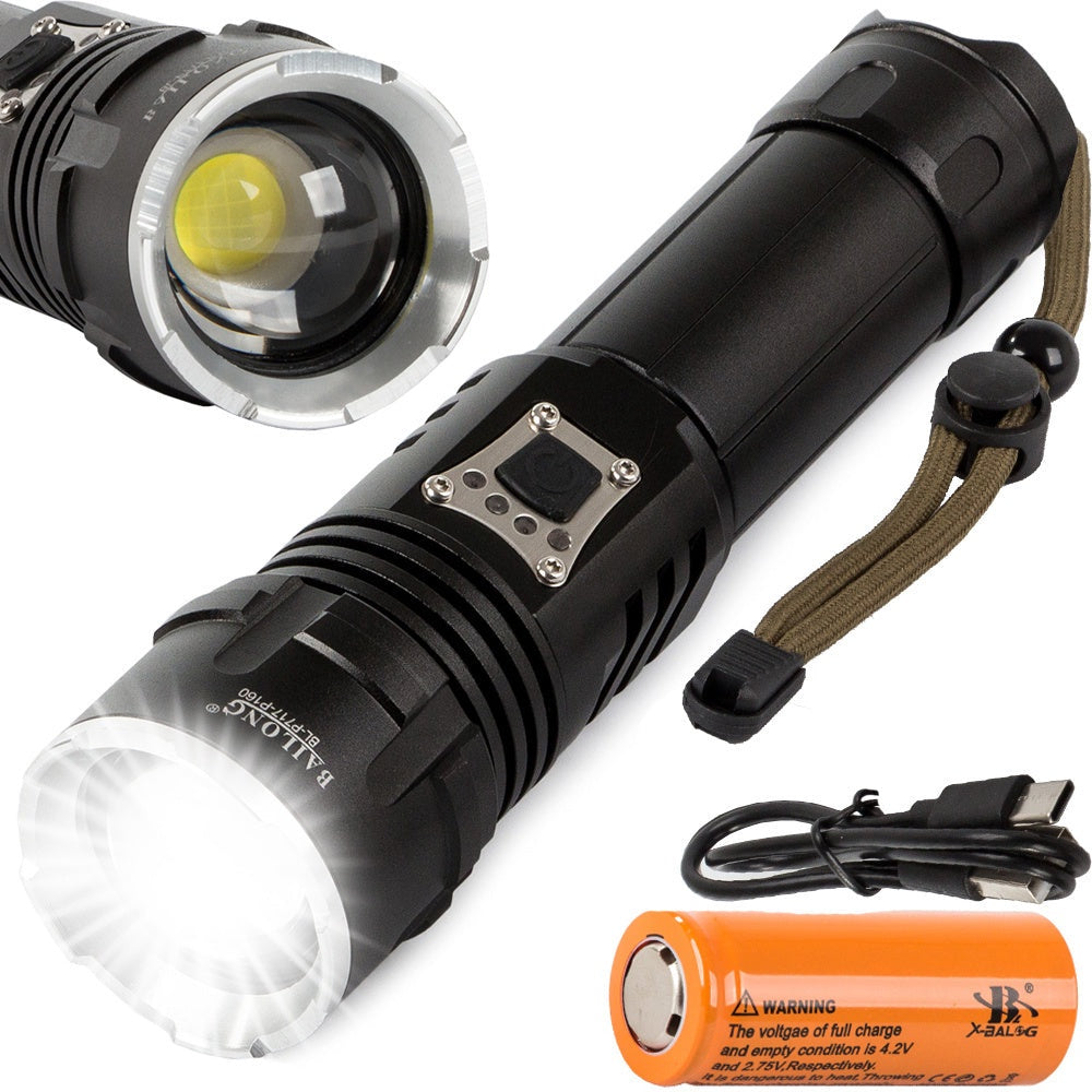 Taktisk LED-ficklampa CREE XHP160 zoom USB-C IPX5