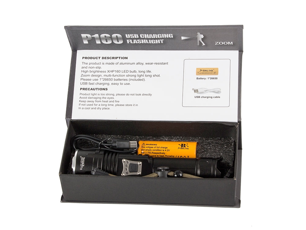 Taktisk LED-ficklampa CREE XHP160 zoom USB-C IPX5