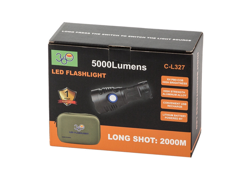 Taktisk ficklampa CREE XHP90 + COB 5000 lm USB-C IPX5