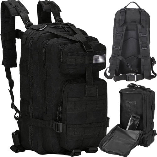 Taktisk ryggsäck 35L vattentålig MOLLE 5 fack svart + patch