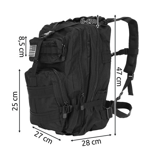 Taktisk ryggsäck 35L vattentålig MOLLE 5 fack svart + patch