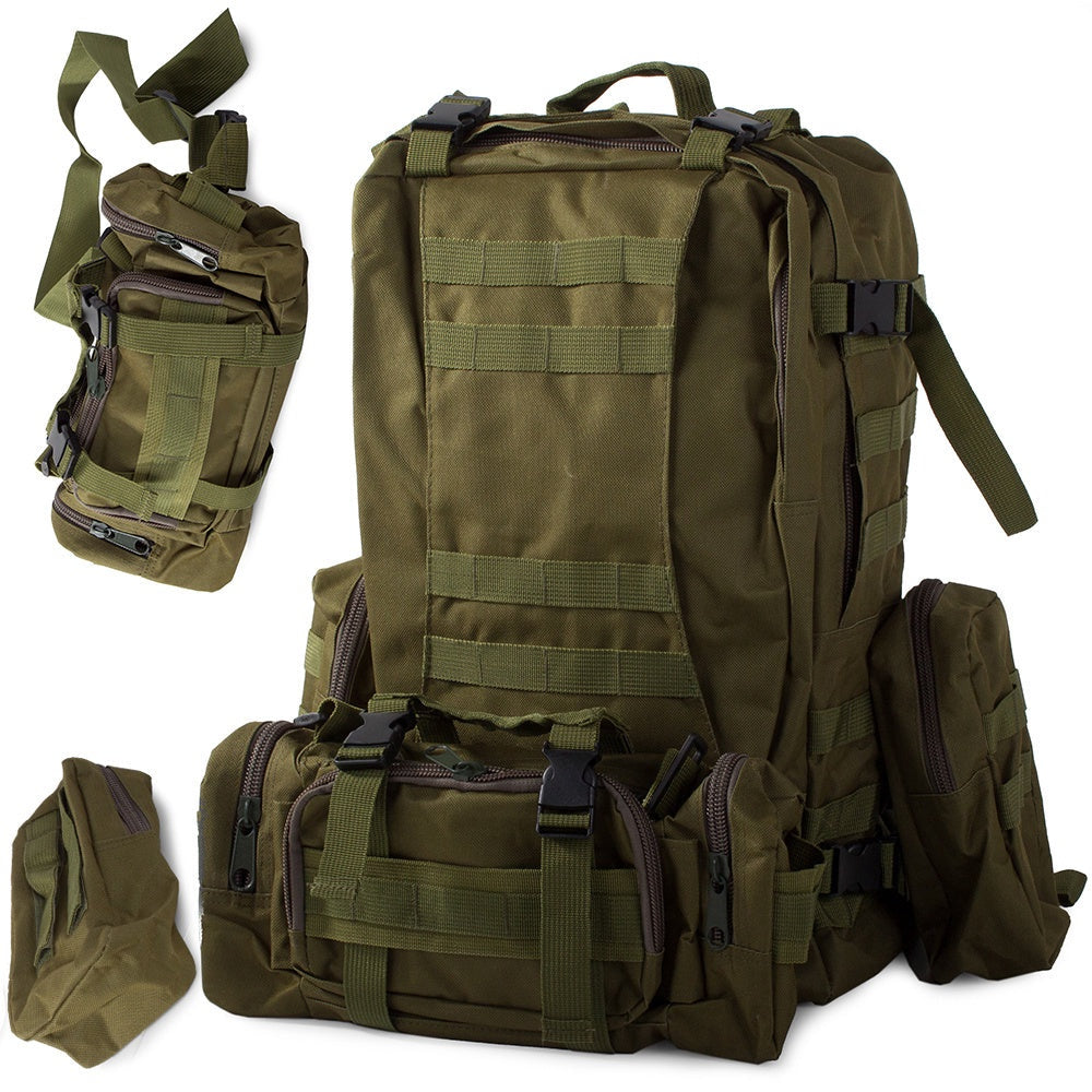 Taktisk ryggsäck 48,5 L grön med MOLLE, midjeväska och 2 sidofickor