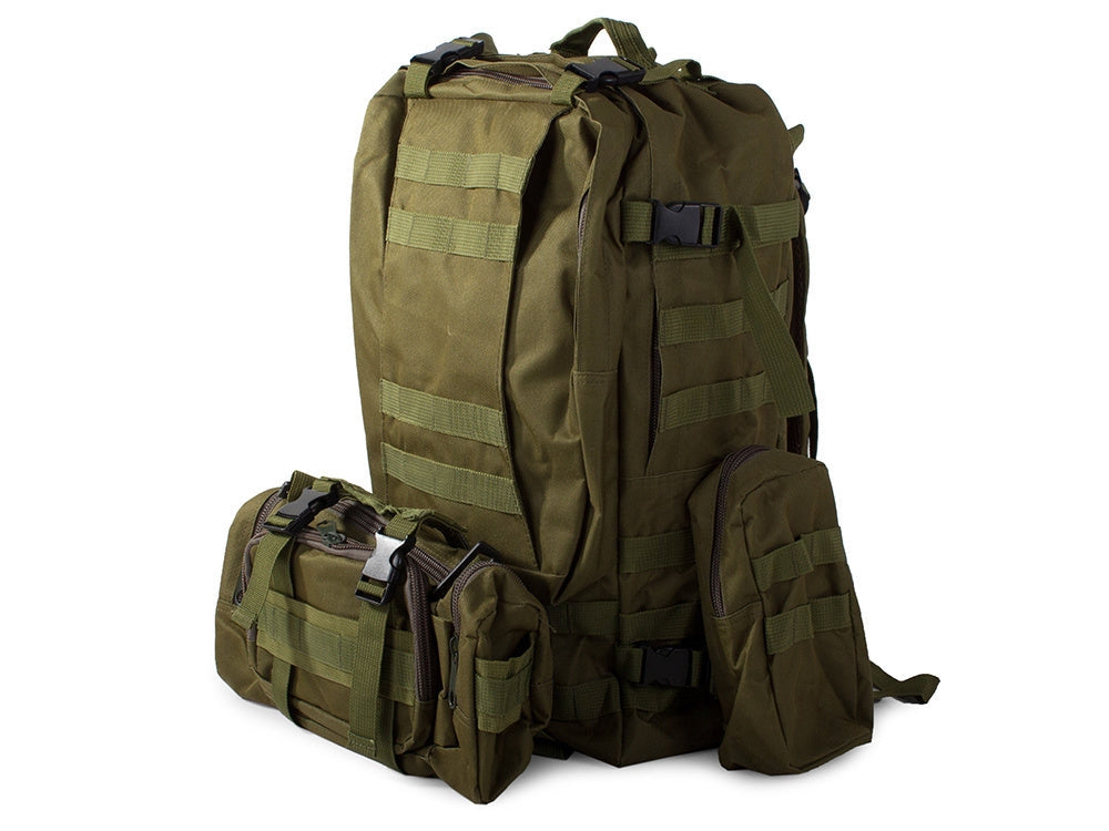 Taktisk ryggsäck 48,5 L grön med MOLLE, midjeväska och 2 sidofickor