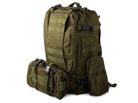 Taktisk ryggsäck 48,5 L grön med MOLLE, midjeväska och 2 sidofickor