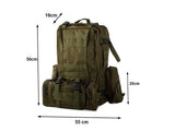 Taktisk ryggsäck 48,5 L grön med MOLLE, midjeväska och 2 sidofickor