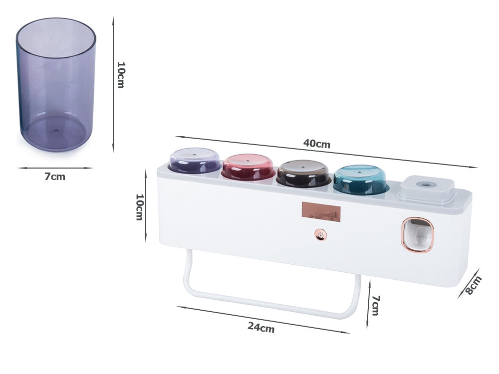 Tandborsthållare med UV-sterilisering & tandkrämsdispenser 4 koppar