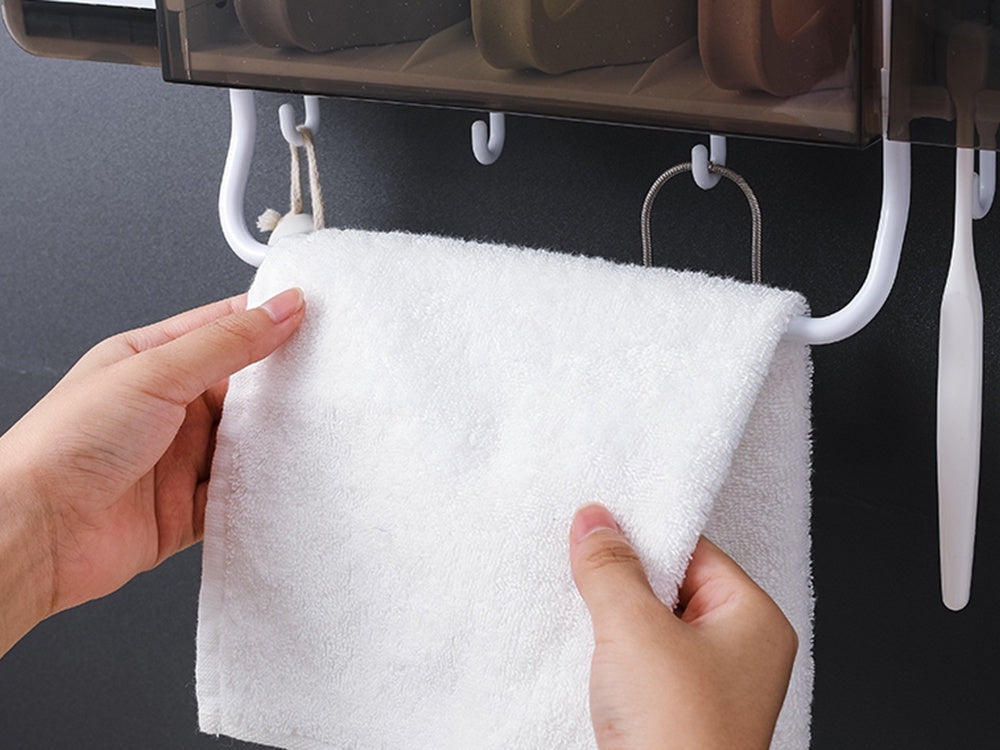 Tandborsthållare vägg med tandkrämsdispenser 3 muggar 300 ml vit