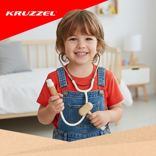 Tandläkarset i trä 24 delar med doktorsväska, 3+ år