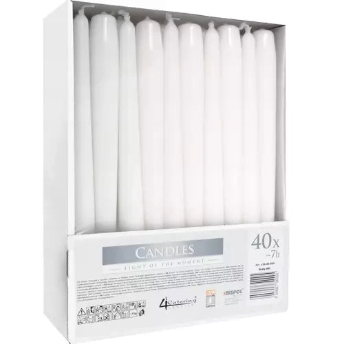Taperljus vita 24,5x2,3 cm 40-pack paraffin, brinntid 7 h