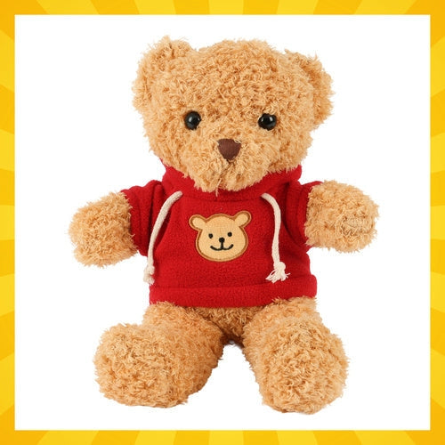 Teddybjörn 30 cm ljusbrun med röd tröja, kramdjur 0+