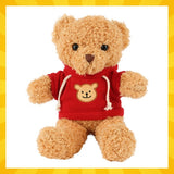 Teddybjörn 30 cm ljusbrun med röd tröja, kramdjur 0+