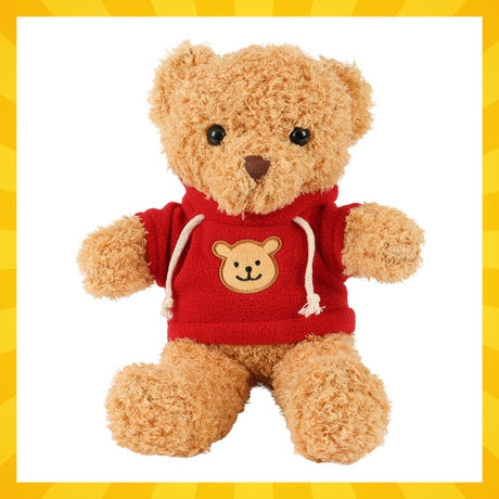 Teddybjörn 30 cm ljusbrun med röd tröja, kramdjur 0+