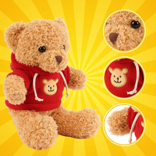 Teddybjörn 30 cm ljusbrun med röd tröja, kramdjur 0+