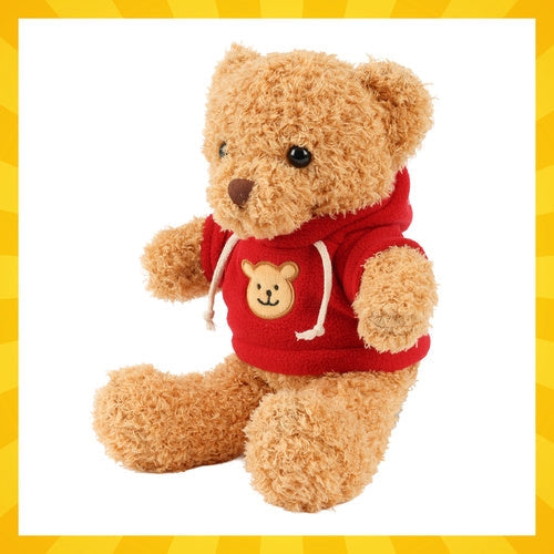 Teddybjörn 30 cm ljusbrun med röd tröja, kramdjur 0+