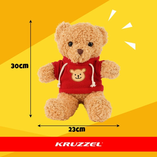 Teddybjörn 30 cm ljusbrun med röd tröja, kramdjur 0+