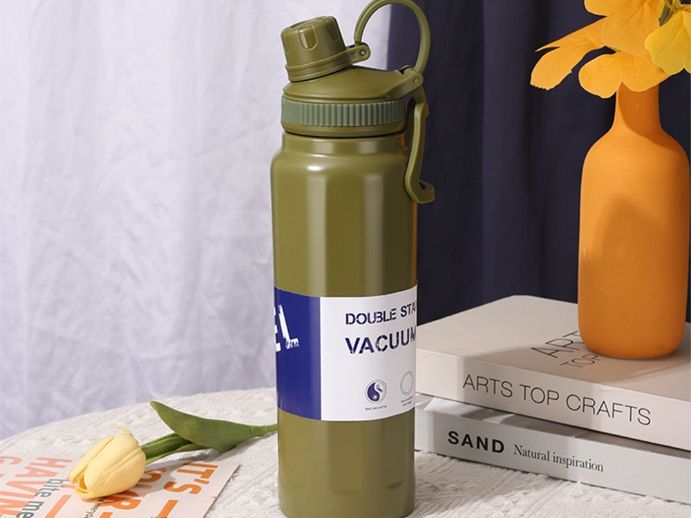 Termosflaska 700 ml rostfritt stål dubbelvägg med vikbart handtag