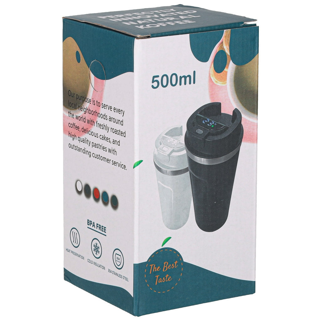 Termosmugg 500 ml med LED-temperaturdisplay, rostfritt stål vit