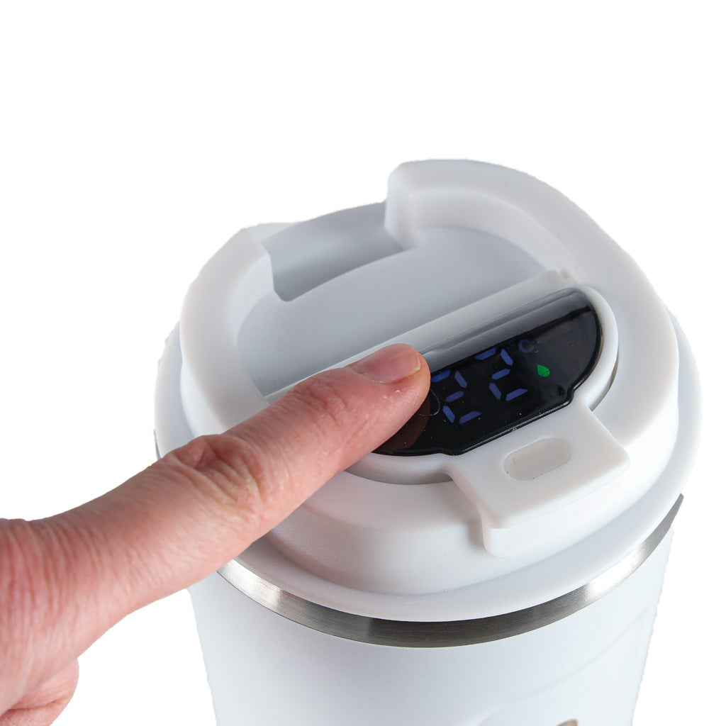 Termosmugg 500 ml med LED-temperaturdisplay, rostfritt stål vit