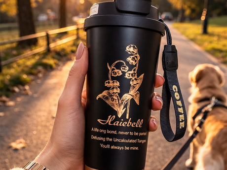 Termosmugg 530 ml med sugrör och handtag SUS316 svart