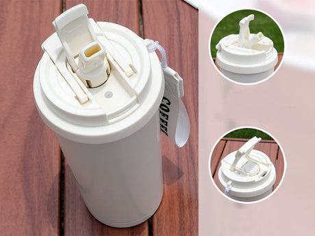 Termosmugg med sugrör 530 ml rostfritt stål SUS316 kräm
