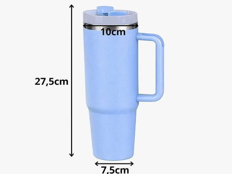 Termosmugg med sugrör och handtag 1,2 L blå rostfritt stål