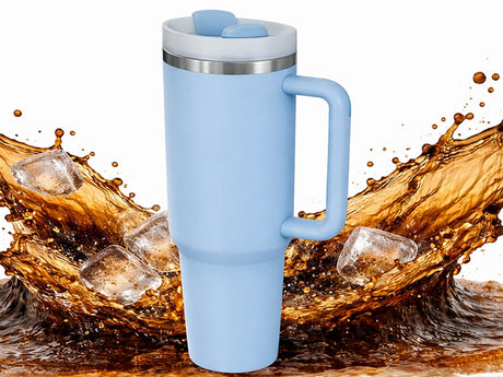 Termosmugg med sugrör och handtag 1,2 L blå rostfritt stål