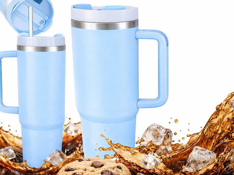 Termosmugg med sugrör och handtag 1,2 L blå rostfritt stål