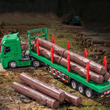 Timber truck modell 1:50 metall/plast med släp och trästockar 29 cm