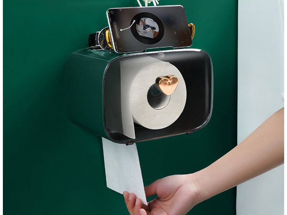 Toalettpappershållare med tissue- och mobilhållare självhäftande vägg