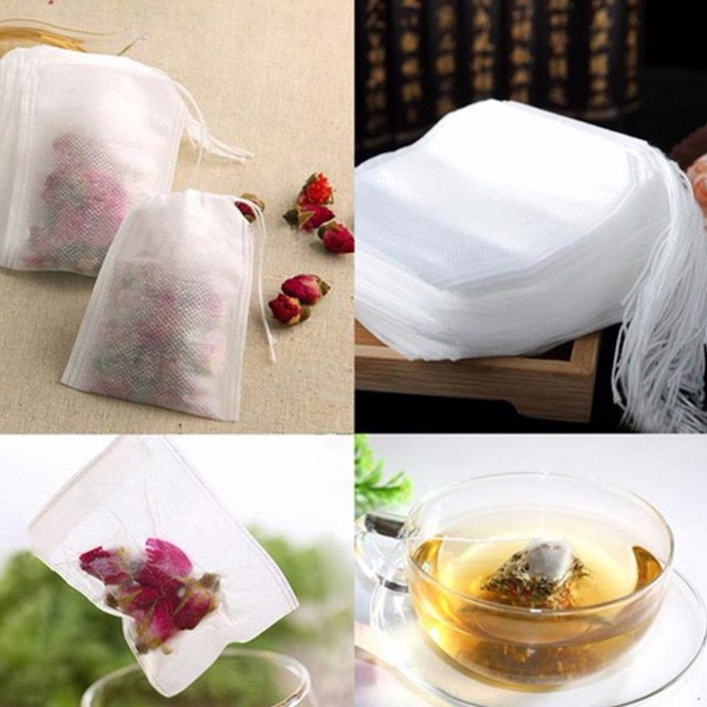 Tomma tepåsar för löste 100-pack 7x9 cm med snöre 3–8 g