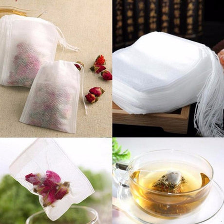 Tomma tepåsar för löste 100-pack 7x9 cm med snöre 3–8 g