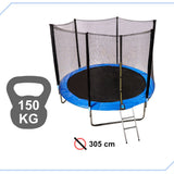 Trampolin 305 cm med skyddsnät och stege, max 150 kg