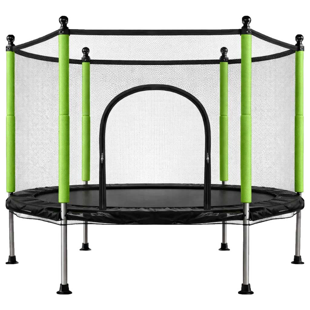 Trampolin för barn 140 cm med säkerhetsnät, 10 bollar, 150 kg