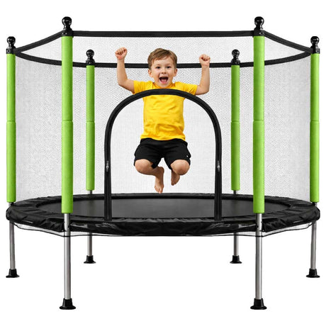 Trampolin för barn 140 cm med säkerhetsnät, 10 bollar, 150 kg