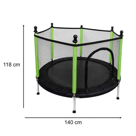Trampolin för barn 140 cm med säkerhetsnät, 10 bollar, 150 kg