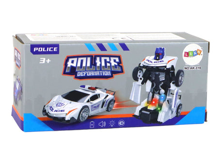 Transformers leksaksbil 2-i-1 polisbil till robot med ljus & ljud vit
