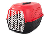 Transportbur hund/katt i plast 48x32x30 cm med låsbar dörr, röd