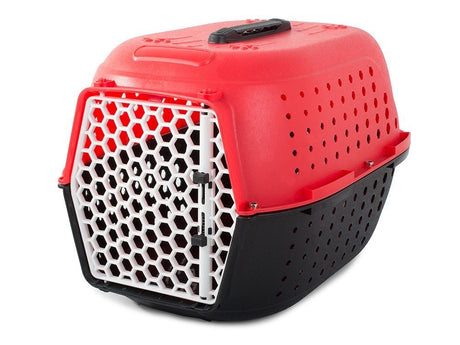 Transportbur hund/katt i plast 48x32x30 cm med låsbar dörr, röd