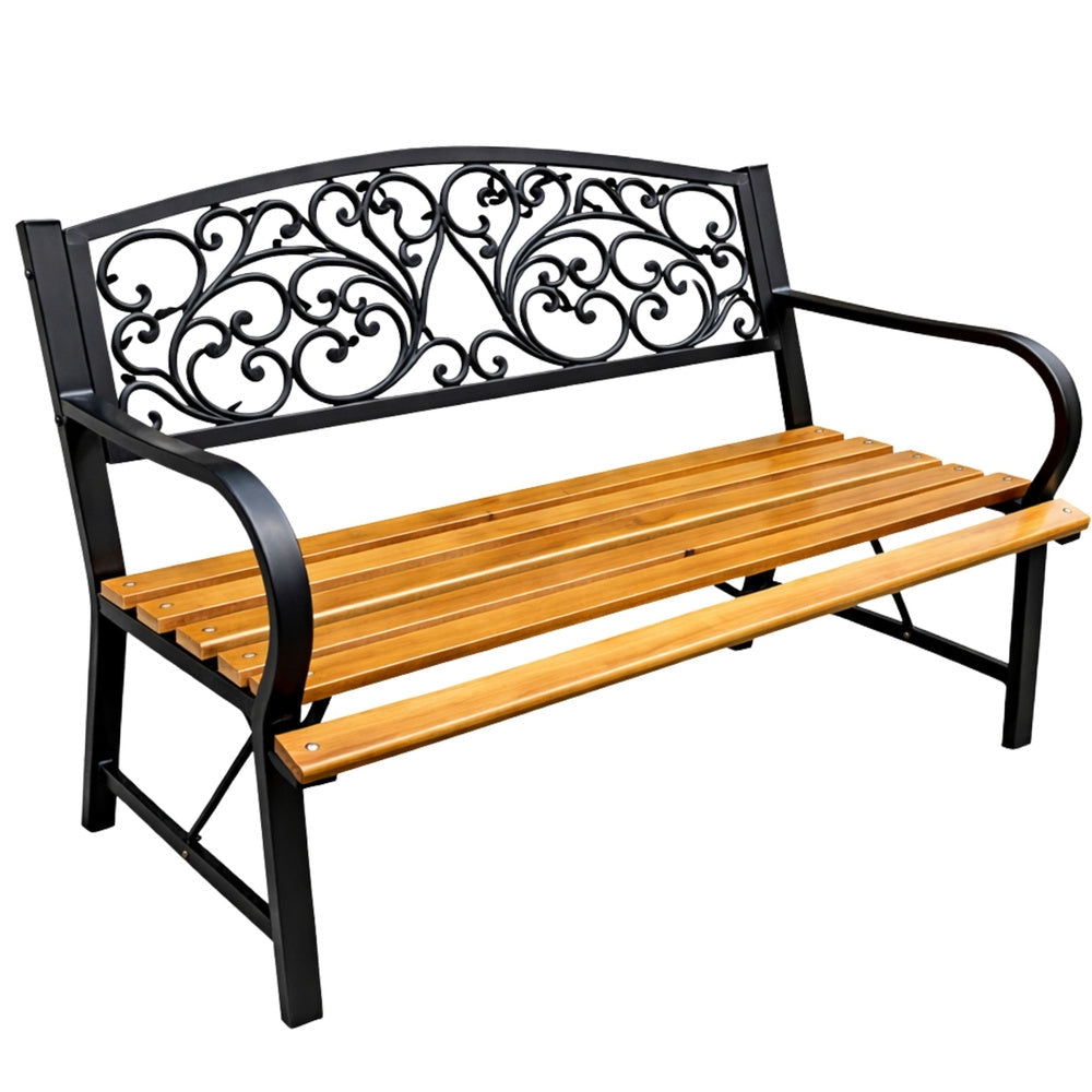 Trädgårdsbänk 2-sits metall/furu med ryggstöd 118x51,5x87 cm